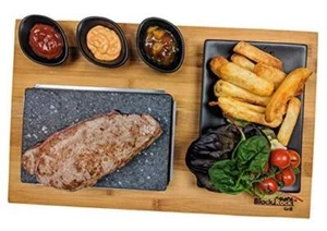 Steak Stone, Hot Stone Steak Stone Cooking Set- 3 dip pots & side plate-BLACK - Picture 1 of 7