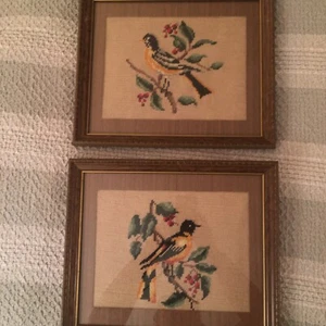 Set Of 2, Framed Crosstitch Bird pictures , VINTAGE - Picture 1 of 11