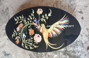 18" x 12'' black Marble Center wall panel bird oval Table Top Inlay lapis - Picture 1 of 4