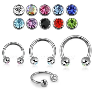 1PC. Double Gem Horseshoe Circular Barbell Earring Tragus Labret Septum 16G 14G - Picture 1 of 5