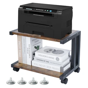 Printer Table Stand Under Desk 4 Wheels & Lock Mechanism 2 Tier Printer Cart - Picture 1 of 12
