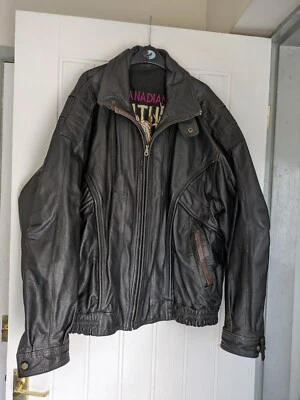 Vintage Canadian Nature Leather Jacket Oversized Bomber Retro Coat 2XL XXL  - Image 1 of 4