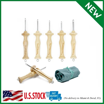 7 Sizes Wooden Handle Punch Needle Rug Hooking Tool Complete Set with Oxford ...
