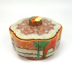 Art Deco Keramik Dose 30er 40er Jahre 1930s 1940s Pottery Box Deckeldose bunt - Picture 1 of 5