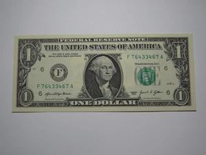 $1 2021 Radar Serial Number Federal Reserve Currency Bank Note Bill UNC 76433467 - Picture 1 of 2