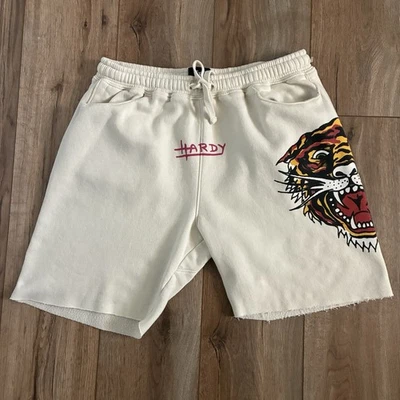 Pantalones Cortos de Sudor Ed Hardy Para Hombres Pequeños Crema Gráfico Cabeza de Tigre Polar Cordón Foto 1 de 4