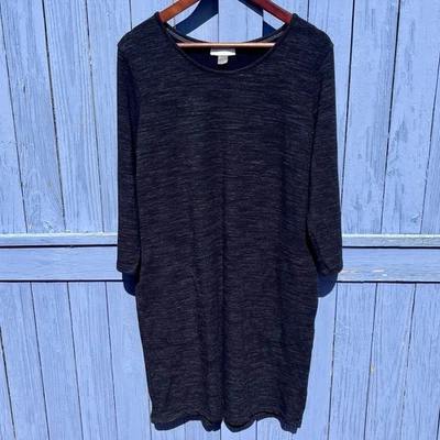 Vestido Pullover Eaze By Renuar Grande Para Mujer Negro Jaspeado Manga Larga Cómodo Foto 1 de 4