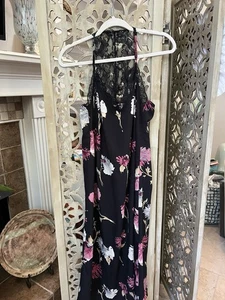 NWT Band of Gypsies black floral Lace maxi dress M - Picture 1 of 7
