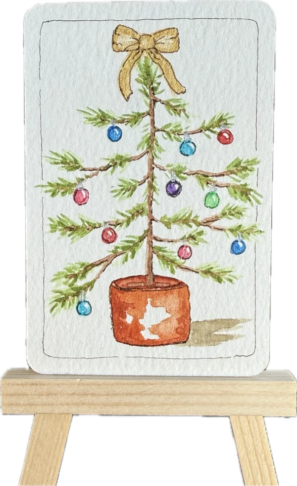 ACEO Original Watercolor Christmas Ornament Tree Charlie Brown New! Signed! - Image 1 of 1