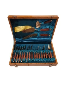 Set posate da dessert vintage Johny's Gems bronzo/ottone per 8 casse in legno Thailandia - Foto 1 di 9
