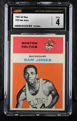 1961-62 Fleer #23 Sam Jones Boston Celtics – Rookie Card - CSG 4 VG/Ex  - Image 1 of 2