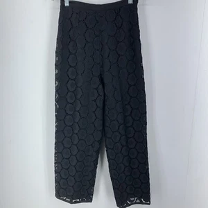 Andrea Jovine Womens 6 Pants Cottage Core Black Linen Crochet Lace Boho Minimal - Picture 1 of 7