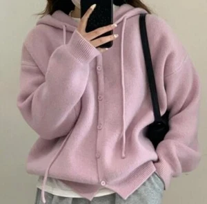 Womens Autumn New Fashion Hood Long Sleeve Loose Kniting Cardigan Sweaters Coats - Picture 1 of 21