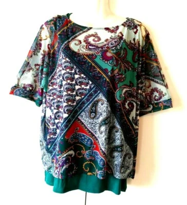 WOMEN'S CHICO'S PAISLEY FLORAL PRINT CHIFFON OVER TANK OVERLAY TOP SIZE 1 M - L - Image 1 of 3