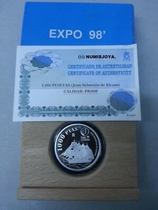 1000 Pesetas Plata PROOF año 1998 EXPO 98 Juan Sebastián El Cano. Peso 13,50 gr. - Bild 1 von 1