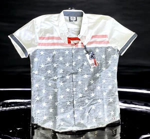 FREE PLANET Men's Adult Large USA Red White Blue Stars & Stripes Flag Shirt NEW - Picture 1 of 1