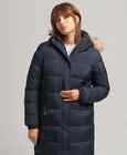 Ex Superdry Womens Faux Fur Hooded Longline Puffer Coat Size 16 Navy Colour