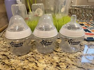 Lot 3 Tommee Tippee Baby Bottles 5 oz Complete Level 1 Nipples Rings Caps