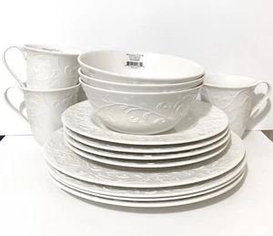 Lenox Opal Innocence Carved Dinnerware 14-Piece Place Setting Plate Bowl Mug NEW - Picture 1 of 10