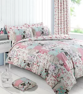 Copripiumone rosa patchwork floreale set biancheria da letto tende singole doppie re - Foto 1 di 8