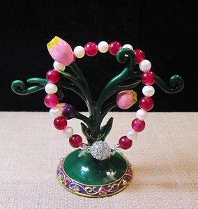 Armband Silber Süßwasserperlen & rote Jade mit Kristall Magnetverschluss F103 - Bild 1 von 3