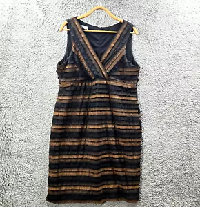 Suzanne Grae Womens Pencil Dress Size XL Black Gold Ruffle Stretch Knit - Picture 1 of 13