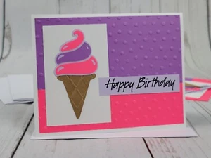 Happy Birthday Greeting Card Kit #18 [Lot of 4, Handmade, Ice Cream Cone, Pink] - Picture 1 of 6