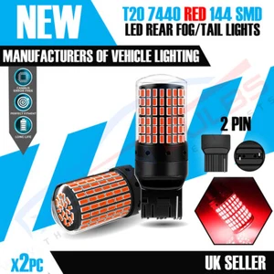 2 x T20 7440 W21/5W SUPER RED LED LIGHT CANBUS ERROR FREE BRAKE LIGHT BULBS UK - Picture 1 of 9