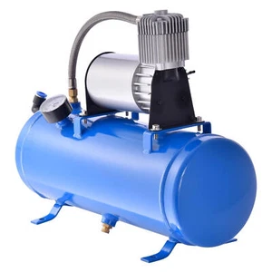 Blue Powerful 4-Trumpet Train Air Horn Kit: 150dB, 120 Psi, 12v - Picture 1 of 9