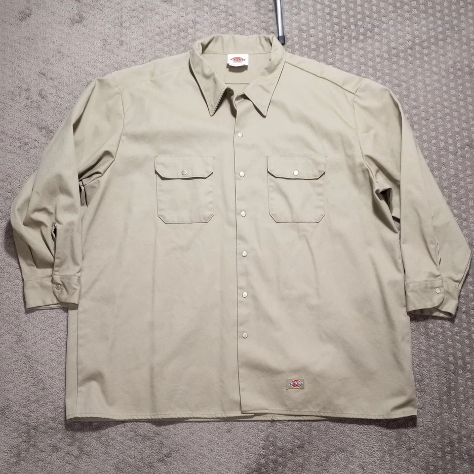 Camisa de Trabajo De Colección Dickies Lona Botón a Presión Kahki Talla 20 Cuello Manga 35 4-5X EE. UU. Foto 1 de 4