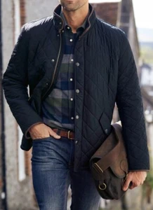 Barbour Powell Quilted Jacket Men’s XXL Navy Blue Barn Outdoor Coat - Picture 1 of 12