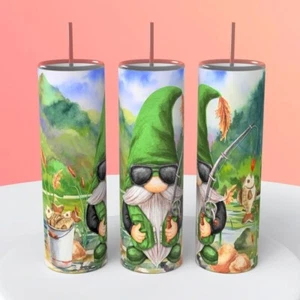 Gnome Fishing Lake Pole on a 20 ounce Tumbler insulated coffee cup - Picture 1 of 1