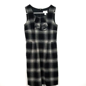 Ann Taylor LOFT Dress Women's 0P Petites Black Plaid 75% Wool Sleeveless Flaw - Picture 1 of 11