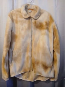 Nwt Fleece Full Zip up Sweatshirt women M Tan Tie Dye Collared w/ Zip Pockets - Picture 1 of 8