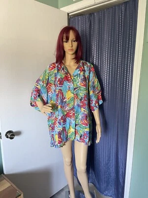 Bogari 花卉薄 100% 真丝衬衫衬衫尺寸 3XL 复古 — 第 1/4 张图片