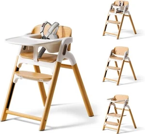 Silla alta de madera Momcozy DinerPal para bebés, niños pequeños y adultos de hasta 308 libras - Imagen 1 de 9