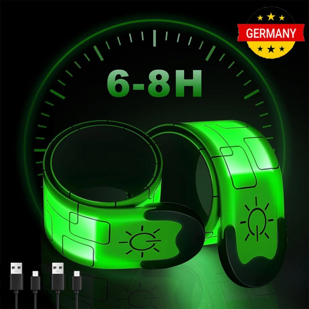 4 Stück USB-ladbare LED Armbänder – Reflektierend, Für Joggen, Laufen & Sport