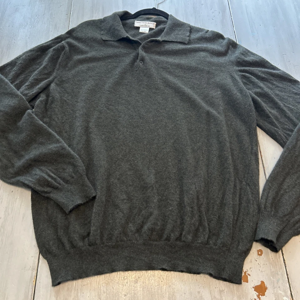 Suéter Saks Fifth Avenue Bosque Verde Marrón 100% Cachemira Para Hombre Talla XL Foto 1 de 4