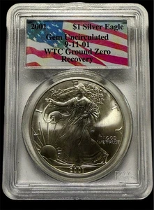 2001 1oz .999 Silver Eagle - WTC Ground Zero Recovery PCGS Gem “Unc” - Picture 1 of 2