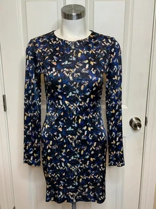 SALONI Dark Blue & Multicolor Floral Long Sleeve Sheath Mini Dress, Size 2 - Picture 1 of 10