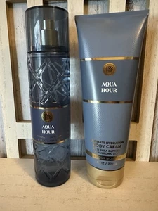 Bath & Body Works AQUA HOUR Fragrance Spray Mist & Body Cream Set Of 2 New - Picture 1 of 4