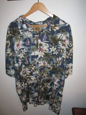 Mens Short Sleeve Shirt 3XL Foundry Supply USA Flag Palm Trees Floral Tropics - Image 1 of 4