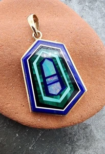 Ciondolo mosaico malachite opale lapislazzuli intarsiato oro 14k .585 Au 25111 - Foto 1 di 12