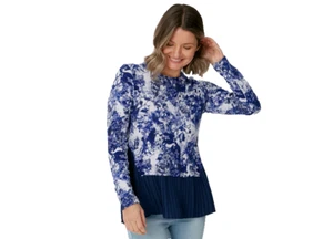 DG2 by Diane Gilman Pleated Underlay Combo Top-Navy-Size: S - Picture 1 of 1
