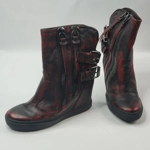 Fred Segal Feet Sz 7/39 Wedge Boots Double Zip Buckle Distressed Grundge Skater - Picture 1 of 7