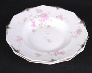 (2) Vintage W.H. GRINDLEY Pink Floral Scalloped Embossed Edge SOUP BOWLS 8.75"D - Picture 1 of 6