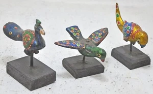 Lot of 3 Vintage Wooden Bird Figurines Original Old Hand Carved Painted - Picture 1 of 8