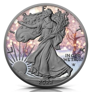 1 oz Silver American Eagle Four Seasons Series - Winter - Colorized & Ruthenium - Picture 1 of 4