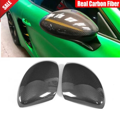 Tapas de cubierta de espejo retrovisor lateral de carbono real complemento para Porsche 718 Cayman Boxster 2016-22 Foto 1 de 4