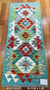 Afghan Kundoz Genuino Hecho a Mano Tribal Multicolor Lana Kilim Runner 60x148cm - Imagen 1 de 8